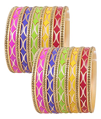 Image of NMII Acrylic (Plastic) with Zircon Gemstone Studded worked Glossy Finished Bangle Set For Women and Girls