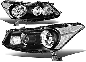 [Halogen Model] Factory Style Headlights Assembly Compatible with Honda Accord Sedan 4-Door 08-12, Driver and Passenger Side, Black Housing Clear Lens