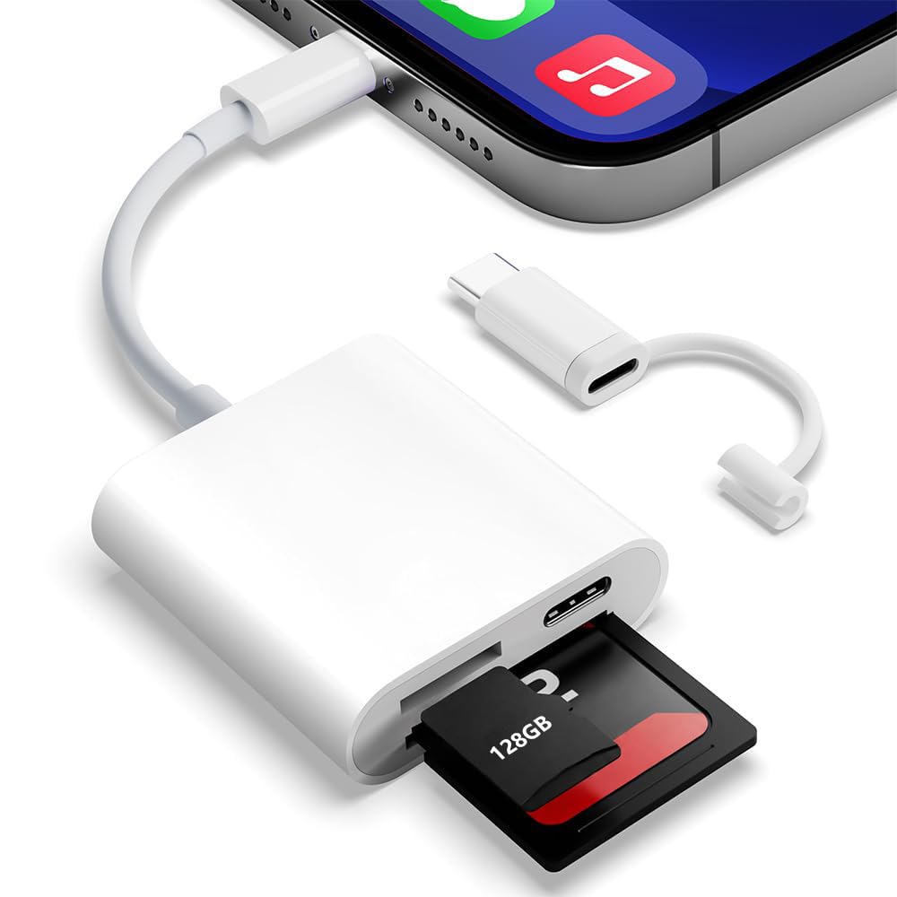 SD Card Reader for iPhone iPad,Micro SD Card Reader Memory Card Reader Plug and Play Trail Camera SD Card Adapter,Simultaneous Charging and Reading