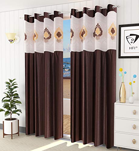 Image of LaVichitra Polyester Long Door Curtain with Designer Net (9ft, Coffee) -2 Pieces
