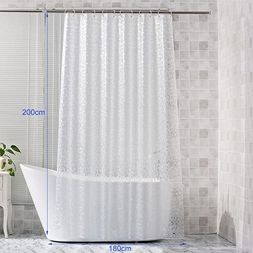 Beowanzk Clear Shower Curtains,Shower Curtain Mould Proof Resistant Washable,Anti Mould Bathroom Wet Room Bath Curtains with Hooks,Plastic Transparent Shower Curtains Weights for Hems 200cm Drop