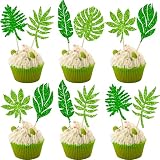36Pcs Tropical Palm Leaves Cupcake Toppers Green Glitter Hawaii Luau Cupcake Picks Plant Leaf Summer Tropical Theme Birthday Party Cake Decorations Supplies