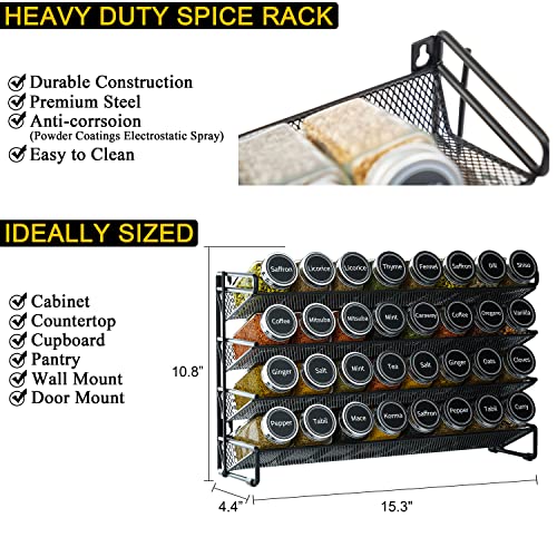 Image of SpaceAid Spice Rack Organizer with 32 Spice Jars, 386 Spice Labels, Chalk Marker and Funnel Set for Cabinet, Countertop, Pantry, Cupboard or Door & Wall Mount - 32 Jars, 15.3 inch W x 10.8 inch H, Black