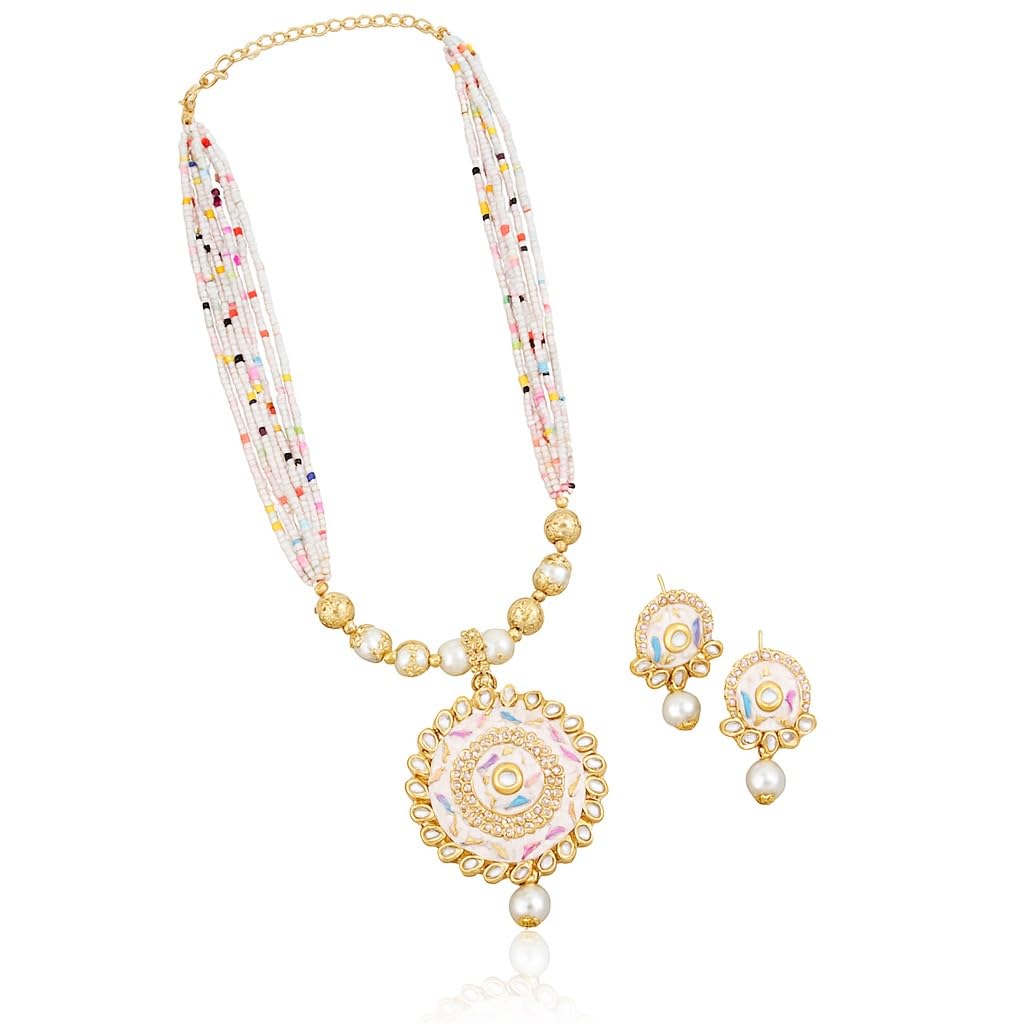 Premium Gold Plated Enamel Detailed Kundan AD Jewellery Set-image-16