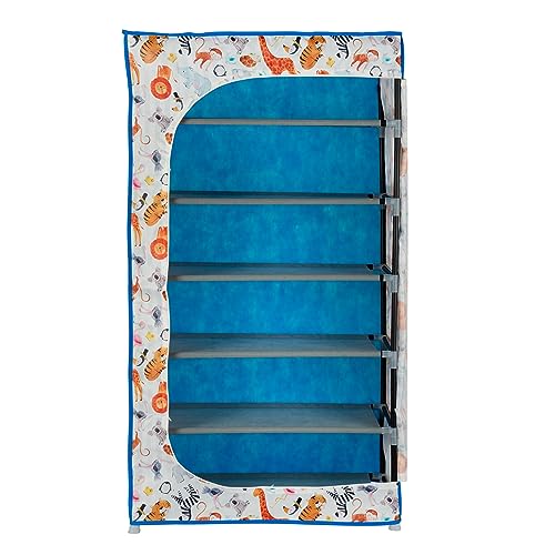 Image of BONTEC Baby Wardrobe for Clothes - almirah - Rack fot Storage Multipurpose Plastic almirah Printed Cover 6 Shelves Storage Clothes Storage Rack Quick Cabinet /Multipurpose (Baby Animal)