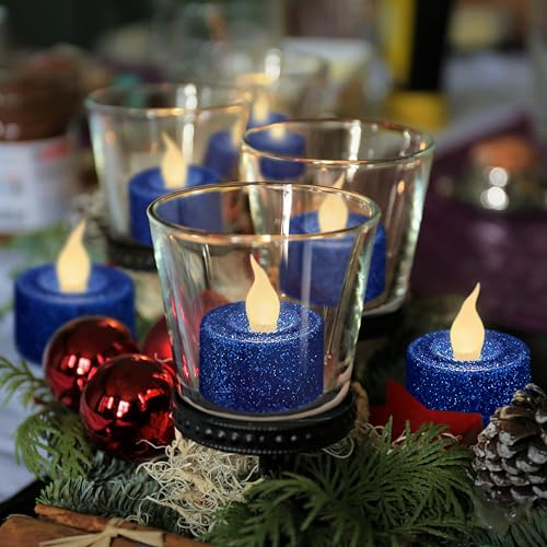 Image of FURORA LIGHTING Royal Blue Glitter Flameless Tealights - 1.45 inch W x 1.57 inch H, 12-Pack, Batteries Included