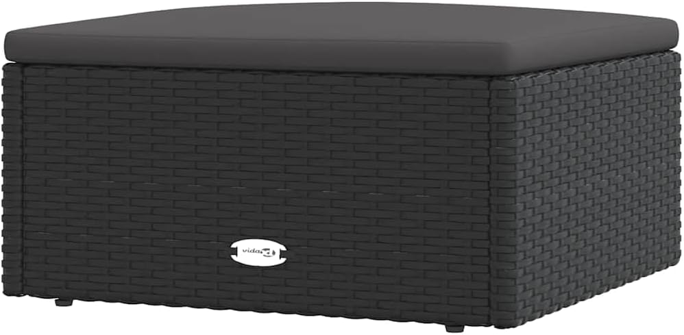 vidaXL Patio Footstool with Cushion - Weather Black Poly Rattan Outdoor Furniture - Modular Design, Powder-Coated Steel Frame - Includes Thickly Padded Seat Cushion