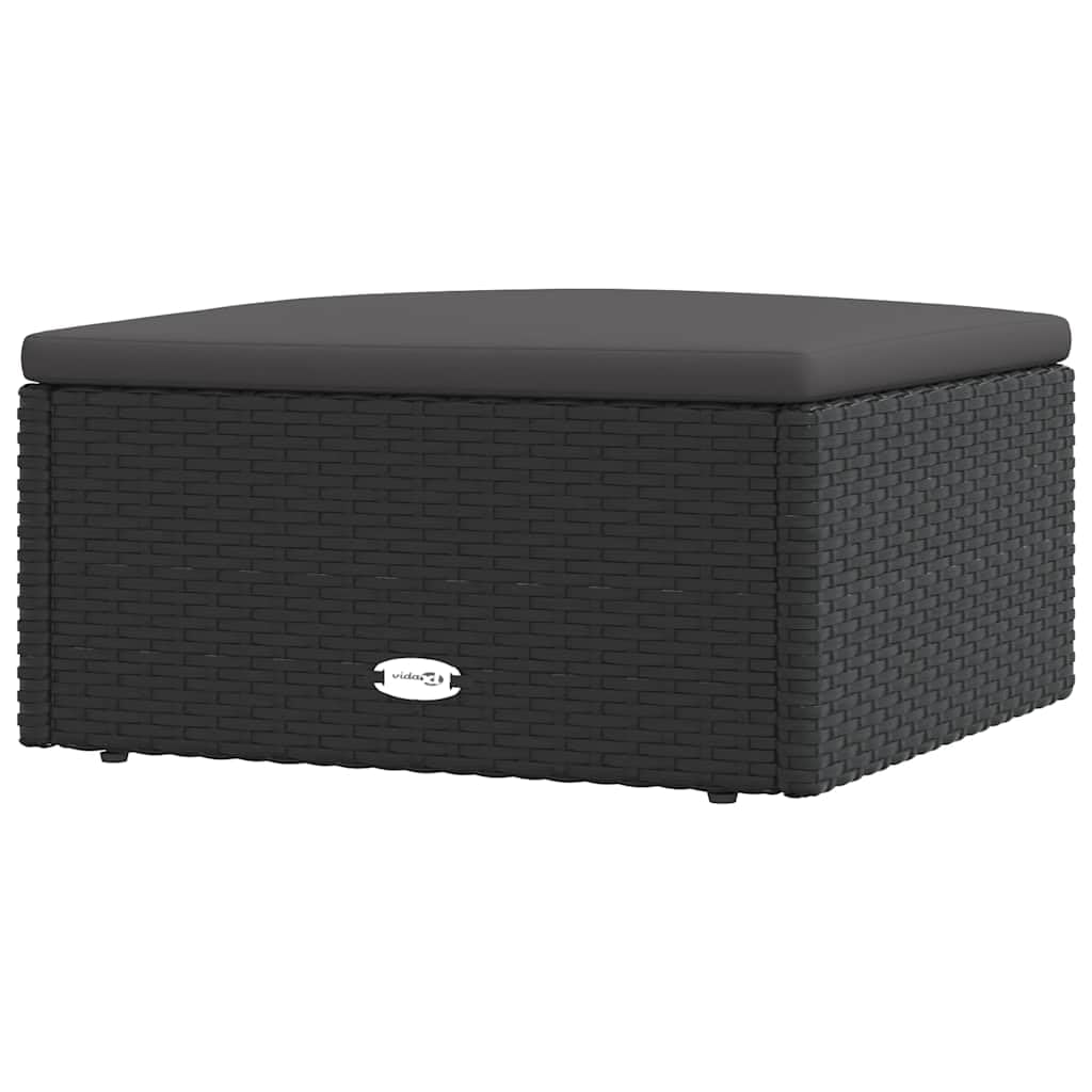 vidaXL Tabouret de Jardin avec Coussin, Repose-Pied de Terrasse, Pouf de Patio, Meuble d'Extérieur Arrière-Cour, Noir Résine Tressée