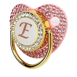 Golden – Chupete personalizado y clip para bebé, juego de chupete personalizado de 26 letras, chupete brillante de silicona para recién nacido, regalo para bebés de 6 a 18 meses (letra E)