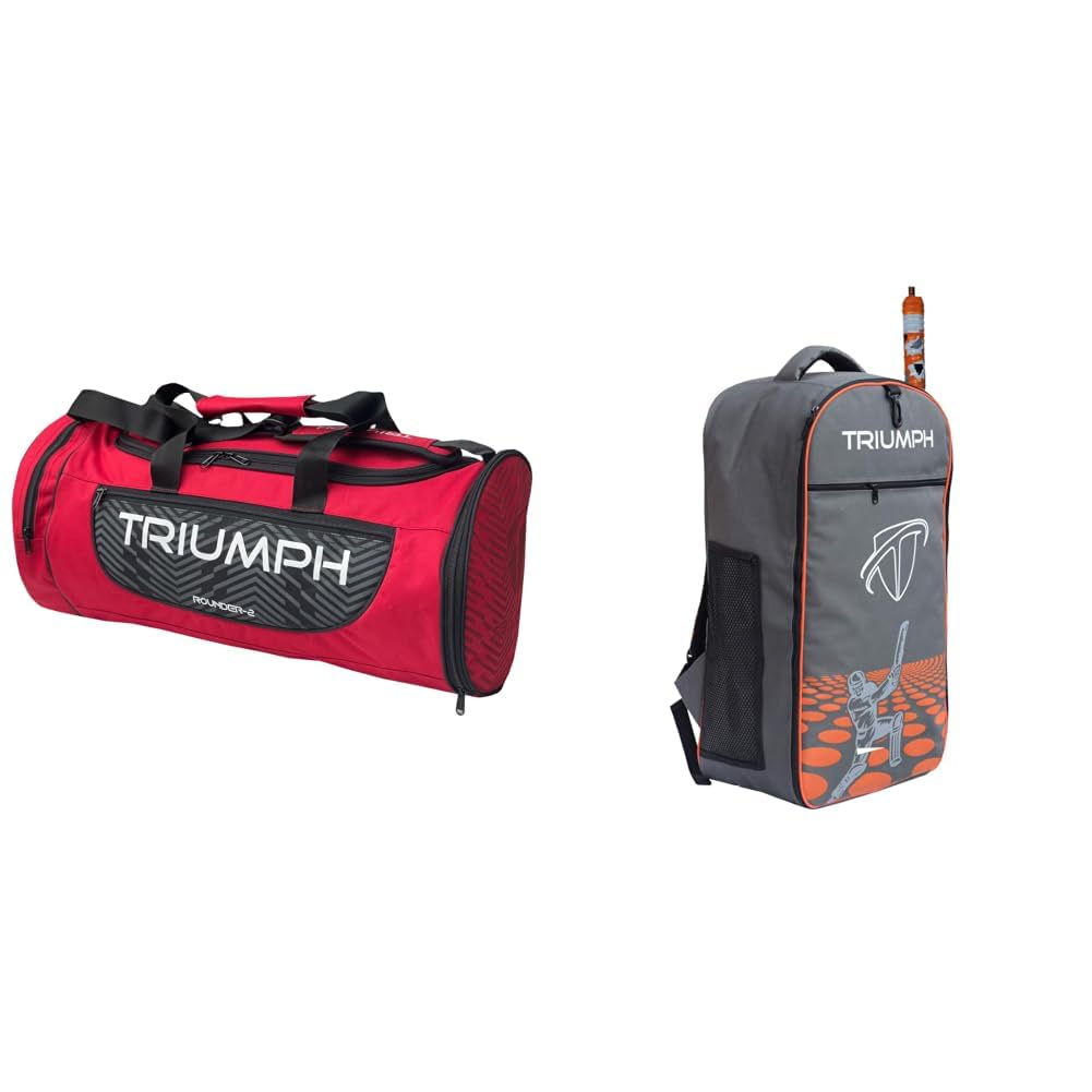 PRO-77 Multipurpose Sports Gym Bag Size 26"x11"x11" Black/Red + KB-2020 Cricket Backpack Full Padded Grey/Orange Bag Size 27X8X14-image-11