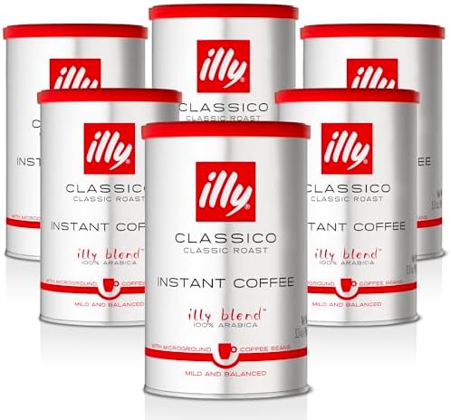 illy Classico Instant Coffee, Medium Roast, 100% Arabica, Smooth Taste, Ideal for Americano, 95g x 6
