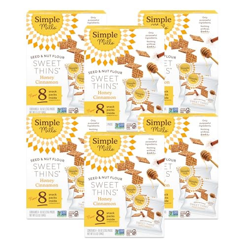 Simple Mills Snack Packs Honey Cinnamon Seed &amp; Nut Flour Sweet Thins, Paleo Friendly &amp; Delicious Sweet Thin Cookies, Good for Snacks, Nutrient Dense, 8 Pack (Pack of 6)