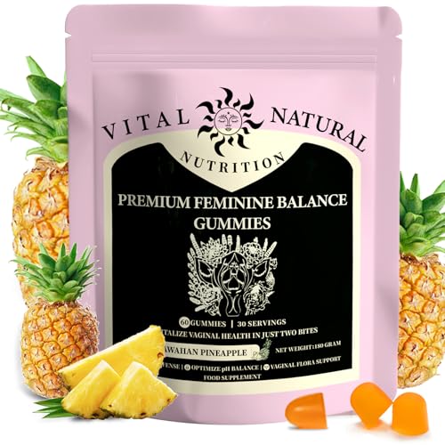 Feminine Balance Gummies for Women - Gel Candy Hawaiian Pineapple Flavour | 60 Vegan Gummies | Supports Vaginal Health pH Balance & Immune Defence | Gluten-Free Halal Sugar-Free Daily Supplement