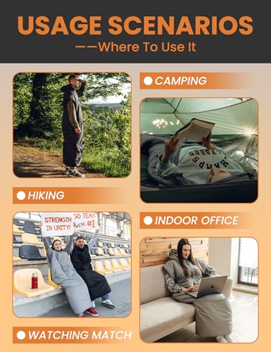 Bolsa de dormir ponible para adultos con capucha, diseño sin mangas, cordón ajustable y cierre impermeable ideal para camping y clima frío miniatura 4