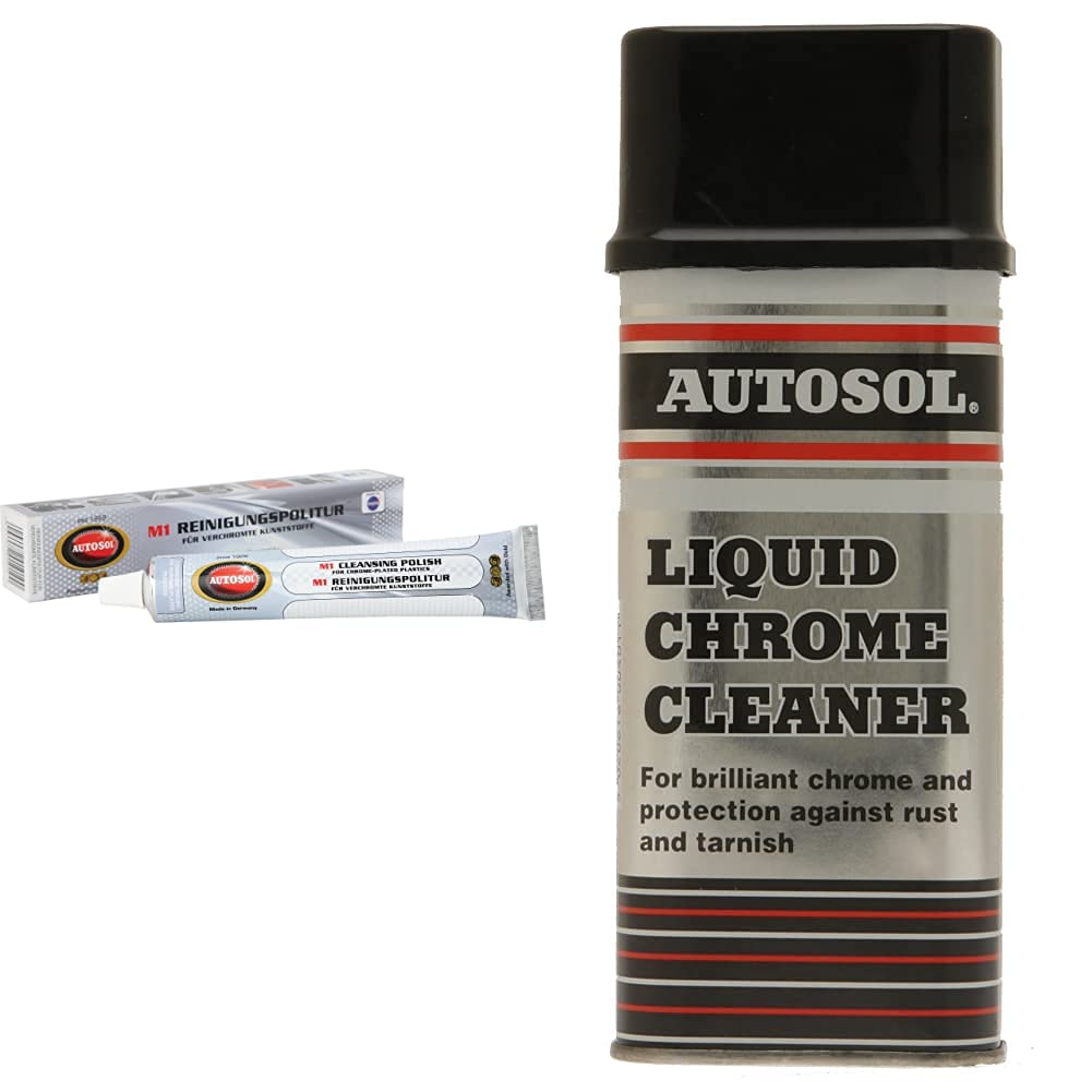 Autosol Chromed Plastic Cleaner, Paste Non-abrasive Chrome Cleaner Plastic Polish for Home, Bike, Boat and Car Cleaning 75ml Tube & 0401A 250ml Liquid Chrome Cleaner