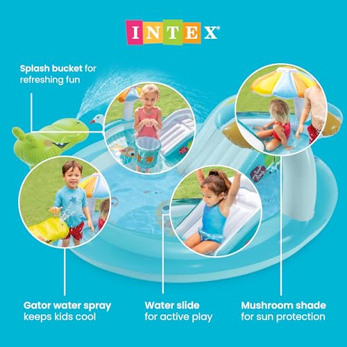 Image of Intex Gator 6.6' x 5.6' x 4 inch Outdoor Inflatable Kiddie Pool Water Play Swim Center