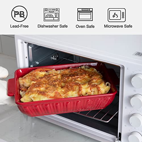 Fe Baking Dish, 11"X 8"Rome Pillar Casserole Dish, 3.38 Quart Lasagna Pan With Handles, Ceramic Rectangular Baking Pan For Dinner & Banquet(Red) #TOP2