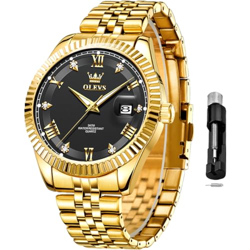 Image of OLEVS Classic Mens Watch Diamond Analog Luxury Watches Stainless Steel Waterproof Date Two Tone Luminous Watch for Men