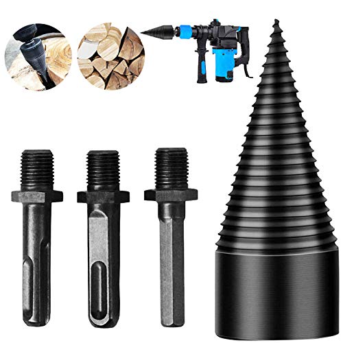 Osflydan Firewood Log Splitter Drill Bit,3pcs Removable Firewood Log Splitter Drill Bit,Heavy Duty Drill Screw for Household Electric Drill (hex+Square+Round)(32mm)