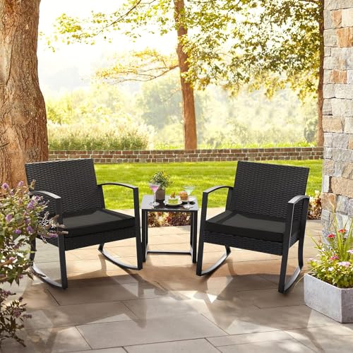 Homall 0094 Patio Furniture Set 3 Piece Resin Outdoor Bistro Set Rocking Patio Chairs thumb #1