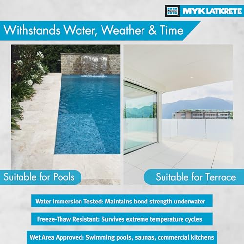Image of MYK LATICRETE Tile Adhesive 325 High Flex White (20 KG) | Ideal for Floor & Wall |Interior & Exterior Tile Installation | Used for Medium & Large Format Tiles |Used for Glass Mosaics (Swimming Pools)