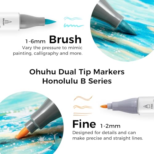 Image of Ohuhu Pastel Markers Alcohol Based -96 Pastel Colors of Sweetness & Blossoming - Double Tipped Art Alcohol Markers for Artist Adults' Coloring Illustration - Brush & Fine - Honolulu B