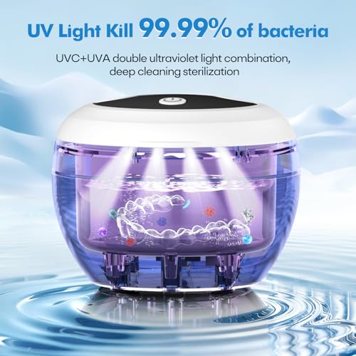 Image of Upgraded Ultrasonic Retainer Cleaner Machine, 48kHz Ultrasonic Dentures Cleaner for Mouth Guards, Braces, Aligner, Toothbrush & Jewelry, 200ML Capacity, White