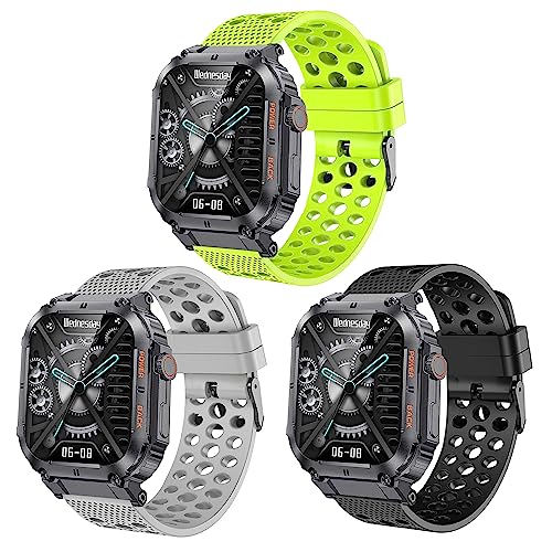 22mm Watch Band, Lamshaw Silicone Replacement Wristbands Sport Strap with Metal Buckle Compatible with KACLUT Smart Watch/EIGIIS K57 Pro 1.96 Military Smart Watches/ESFOE K57 1.96 Military Smart