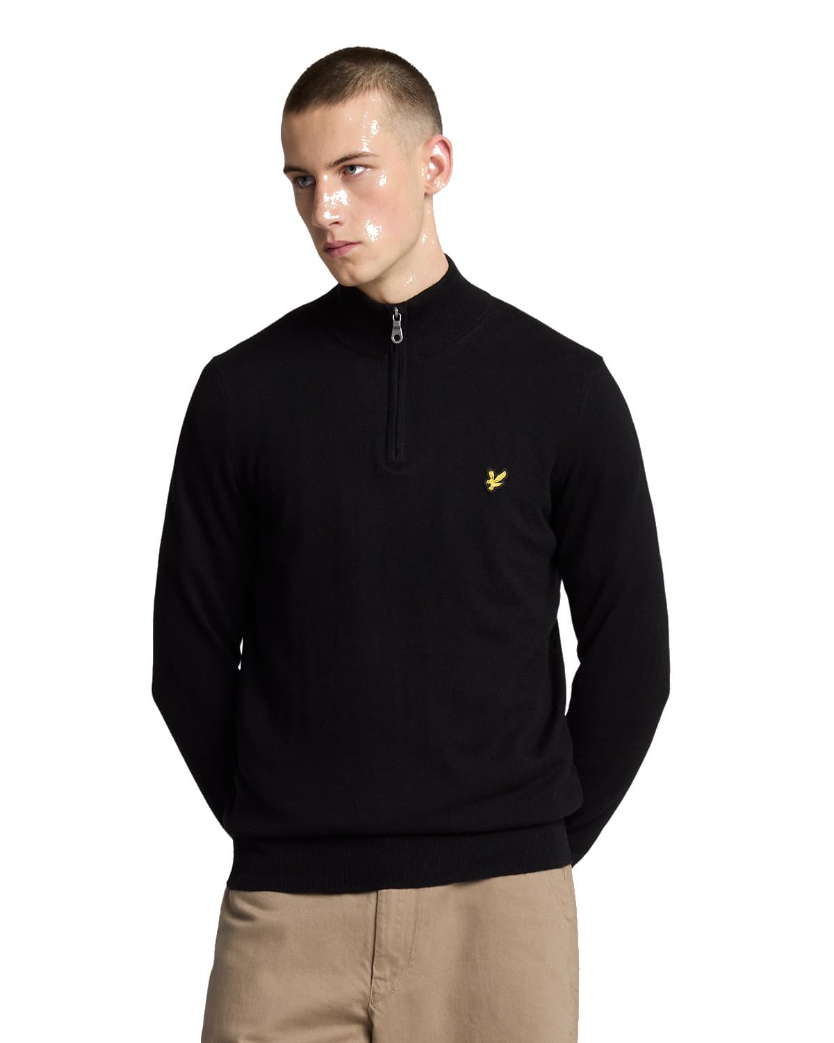Lyle & Scott Men's Black Cotton Merino 1/4 Zip Jumper - Turtlenecks - M - Knitwear