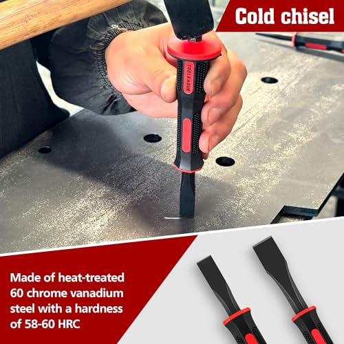 Image of TOOLEAGUE 9Pcs Punch and Chisel Set with Hand Guard | Including Cape & Cold Chisels, Taper, Pin & Center Punch for Working with Wood, Metal, Automotive