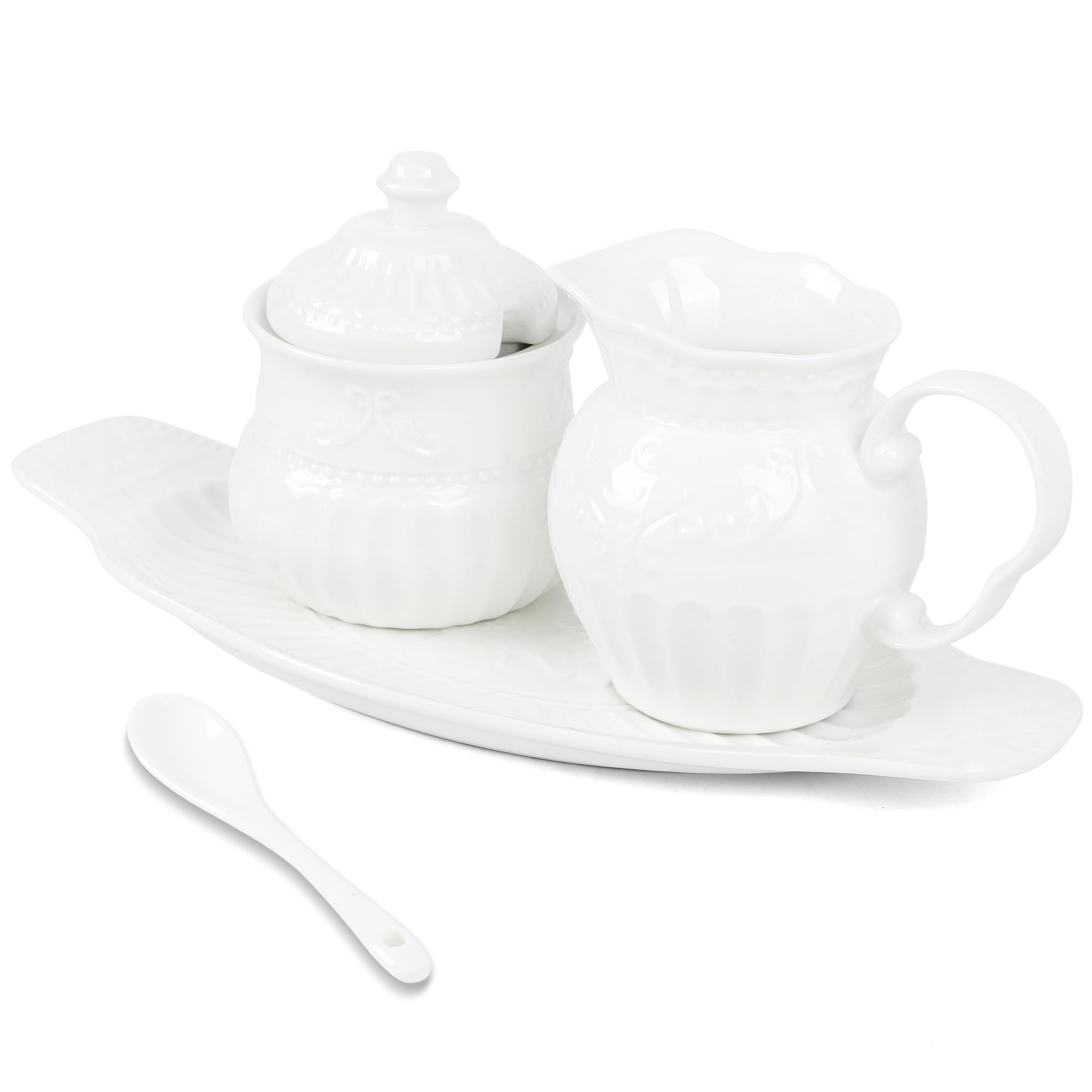 4PCS Sugar and Creamer Set, Creamer Container for Coffee Bar,Includes Sugar Bowl with Lid, Cream Pitcher, And Spoon for Coffee Bar, Perfect for Tea Parties and Gifts