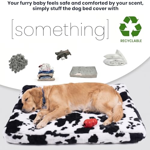 Image of Faux Fur Dog Bed Covers Ultra Soft Rose Velvet, Removable & Washable, Cozy & Durable, Large Pet Bed Cover Only (No Filling) Cow Print Black-White, 36 inch L x 24 inch W x 4 inch Th