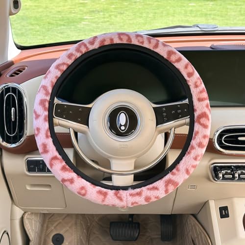 FOSDICK Couvre Volant Voiture en Peluche Douce, Léopard Rose Housse Volant Voiture pour Hiver, Housse de Volants Antidérapante et Chaude, Taille Universel 38...