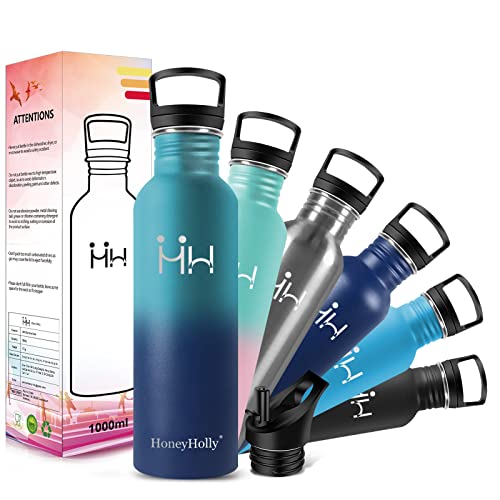HoneyHolly Botella Acero Inoxidable, 1000ml, Botella de Agua, Cantimplora de Acero Inoxidable, Botella de una sola pared, sin bpa Reutilizable para Deporte, Gimnasio, Bicicleta
