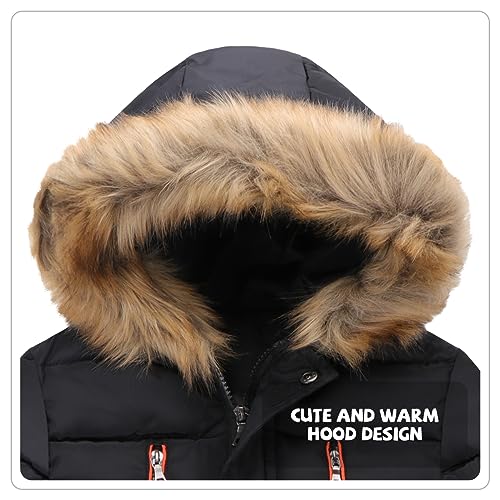 Boys Winter Puffer Coat Girls Fur Collar Hoodie Jacket Kid Zip Up Warm Outerwear4