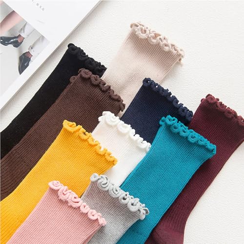 Image of Womens Ruffle Socks Fashion Breathable Solid Color Turn-Cuff Cute Girls Ankle Socks 3 Pairs