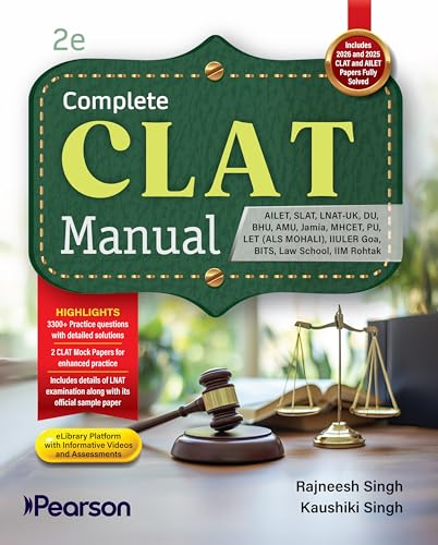 Image of Pearson'26 Complete CLAT Manual (AILET, SLAT, LNAT-UK, DU, BHU, AMU, Jamia, MHCET, PU, LET (ALS Mohali), IIULER Goa, BITS, Law School, IIM ... AILET solved papers| 3300+ practice questions