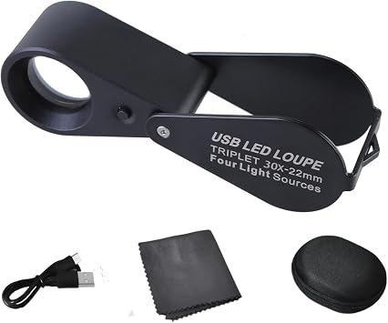 10X 20X 30X 21mm Lens Magnification Loupes with Light for Jewelry Gemstones Coin Stamps and Hobbies