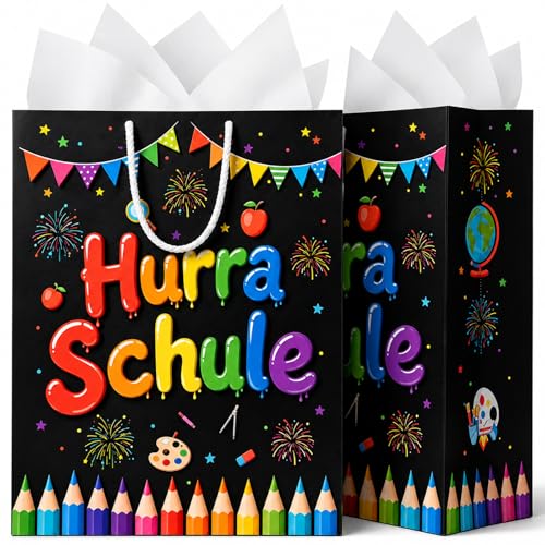 Geschenktüte Einschulung Set - 2x Große Schultüte Geschenktaschen Aus Kraftpapier & 4x Seidenpapier - Ideale Geschenkverpackung Für Schulanfang Junge & Mädchen Einschulung Junge & Mädchen