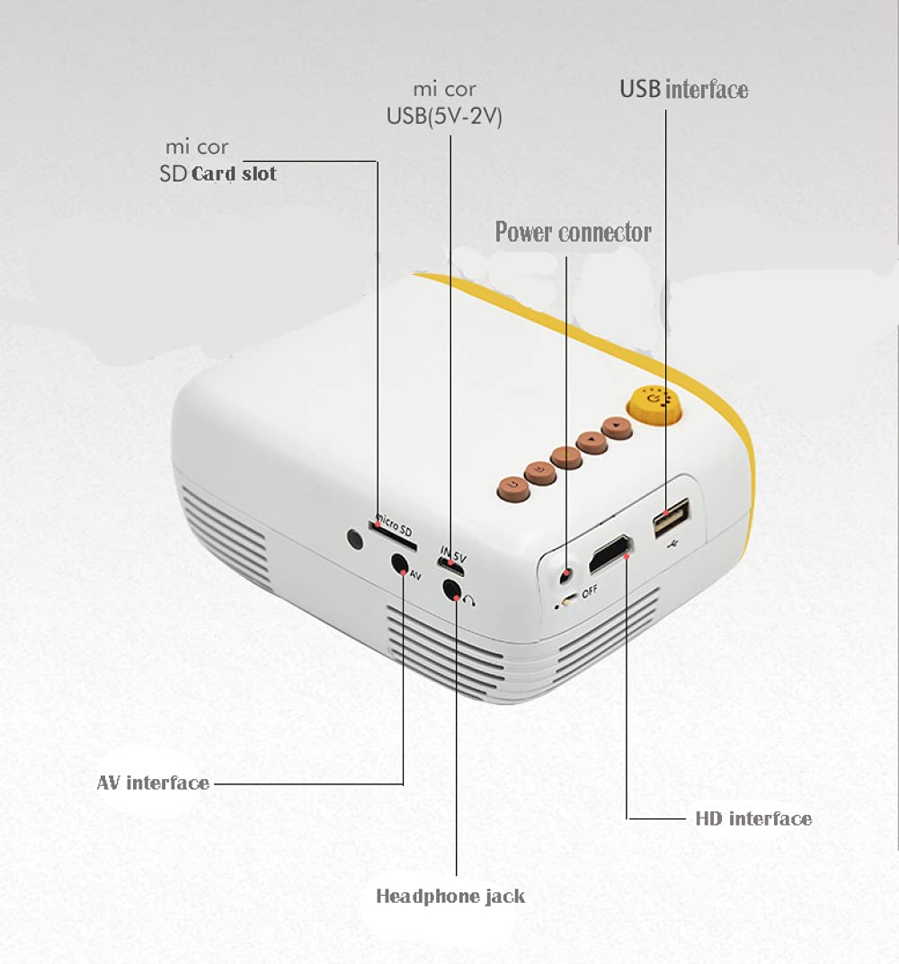 Siqi Mini Proiettore Video-Proiettore Portatile, Videoproiettore Multimediale Home Theater,Compatibile Con Full Hd 1080P Hdmi,Vga,Usb,Av,Laptop,Smartphone-White