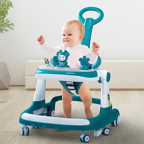 Image of Baybee Magnum 2 in 1 Baby Walker for Kids, Round Kids Push Walker with Parental Handle & Height Adjustable, Foldable Activity Walker for Baby with Musical Toy Bar for 6-18 Months Boys Girls (Green)