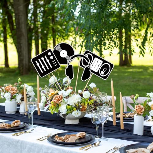 Image of 16 Pcs Music Centerpieces, Retro Table Decor Kids' Party Centerpieces, Music Notes Silhouette Table Toppers for Baby Shower Theme Birthday