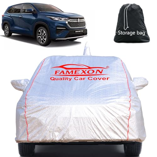 Image of Full Body Car Cover for Maruti Suzuki Invicto with Mirror and Antena Pocket Triple Stiched(Silver with Red Piping)