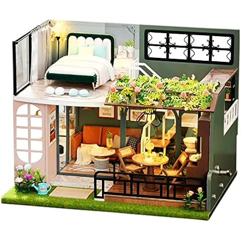Cuteroom DIY Wooden DollHouse Kit,Dollhouse Miniature with Furniture and Music Box, Handmade Crafts Miniature Dolls House kit for Teens Adult Gift (Half of the Garden) Cover