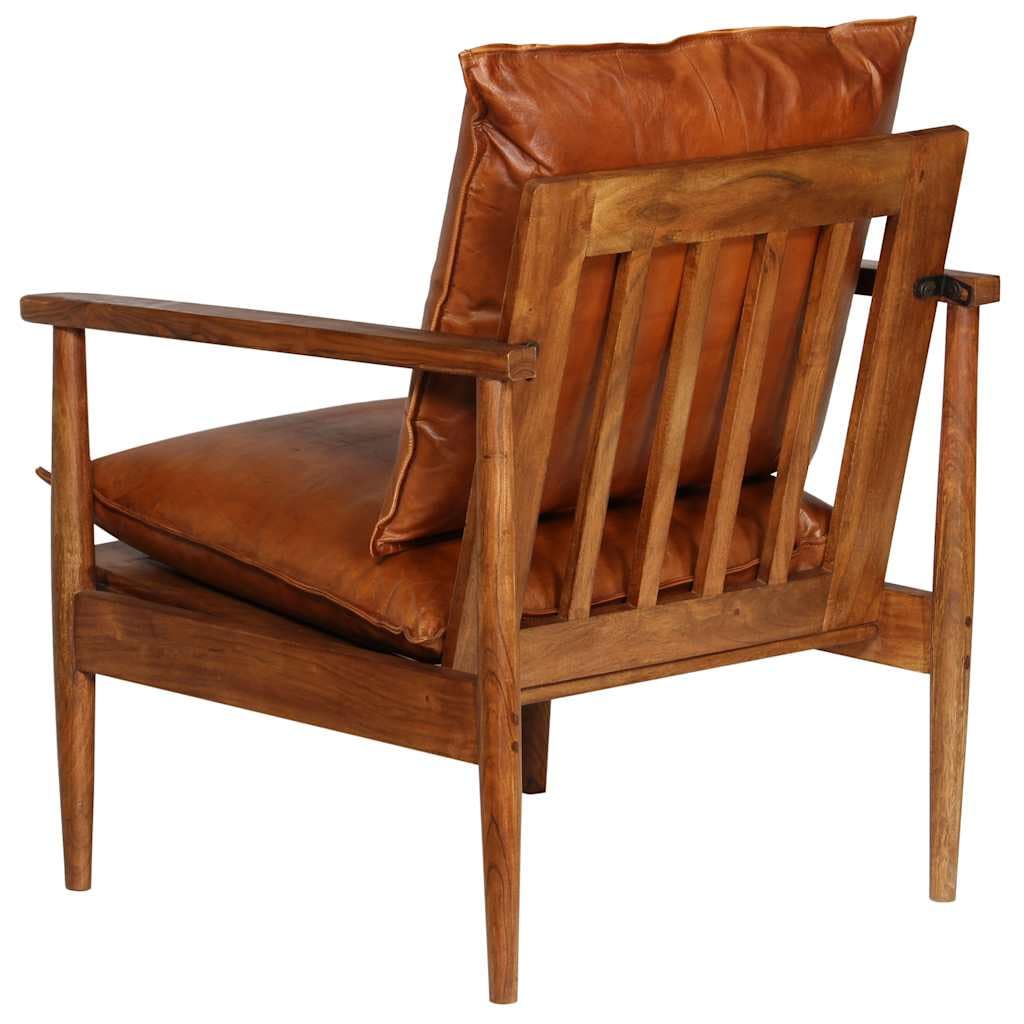 vidaXL Sillón de Cuero auténtico marrón con Madera de Acacia