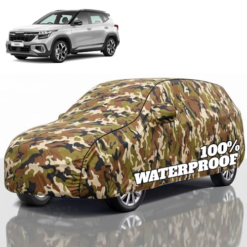 Image of Premium Polyester Car Cover Seltos All-Weather Protection from Rain, Dust & Sun | UV Resistant Fabric | Full Body Secure Fit for Outdoor & Indoor Parking Jungle