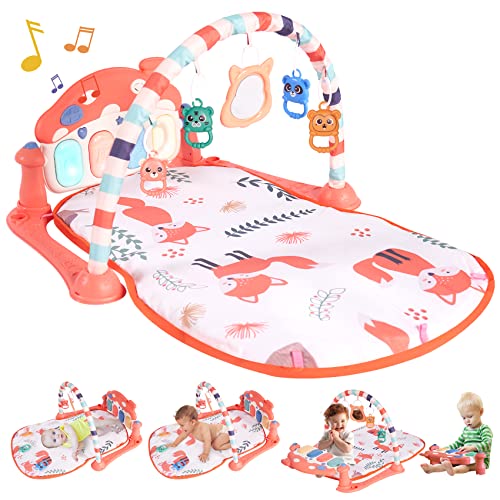 Image of Piano Gym Music Tummy Time Padded Mat with 5 Sensory Toys, Baby Play Gym for Newborn Infant 0 to 3 6 9 12 Months Fox Baby Play Mat Baby Gym