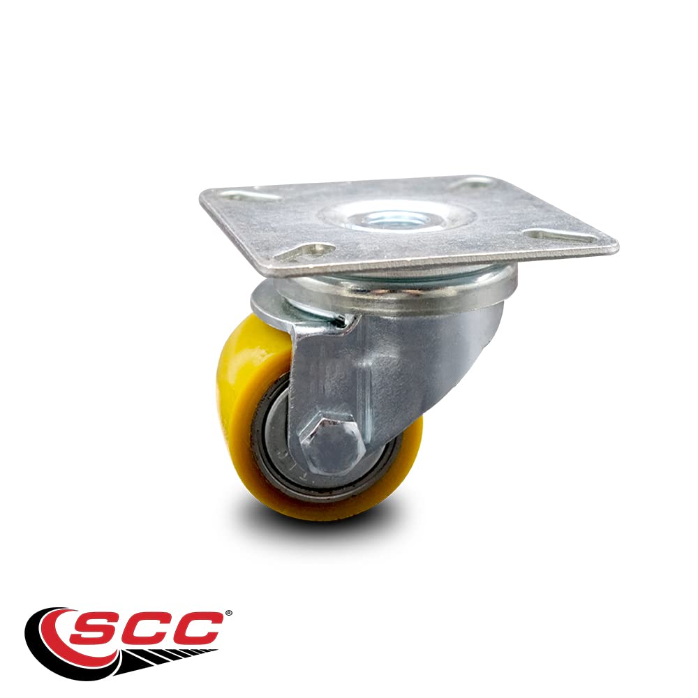 Low Profile Polyurethane Swivel Top Plate Caster w/35mm x 27mm Yellow Wheel - 220 lbs Capacity/Caster - Service Caster Brand