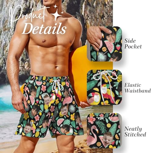 Custom Mens Swim Trunks with Face Personalized Board Shorts for Men Drawstring Elastic Waist Shorts Funny Swim Shorts3
