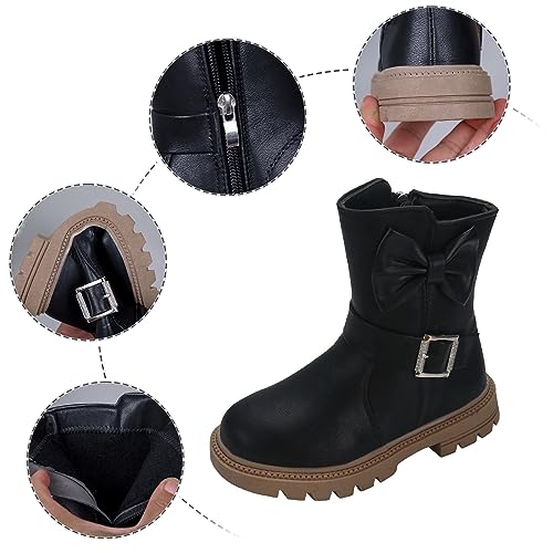 Girls Ankle Boots Side Zipper Combat Boots Non Slip Cowgirl Boots Casual Leather Boots for Toddler Little Kid Big Kid3